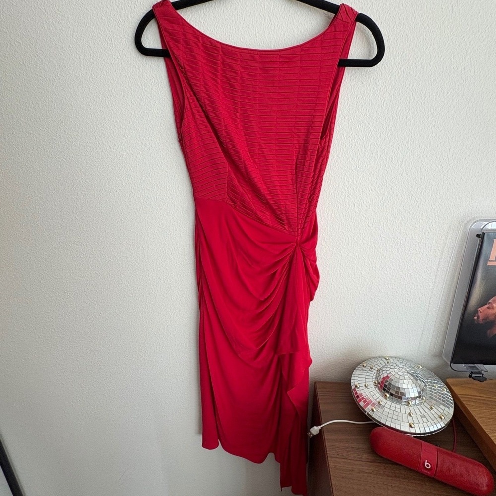 Karen Millen Red Pintuck Draped Ruched Cocktail Dress DN035 S12S US 4 EU 36